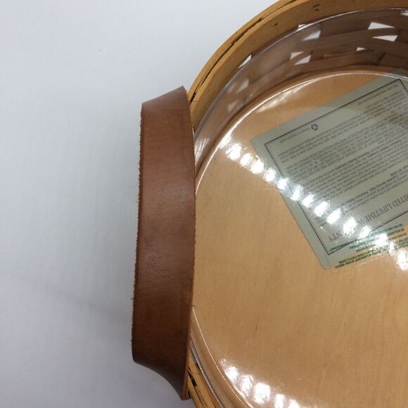 Peterboro Woven Wooden Round Basket w/Leather Handles Plastic Insert for Serving - Picture 3 of 12